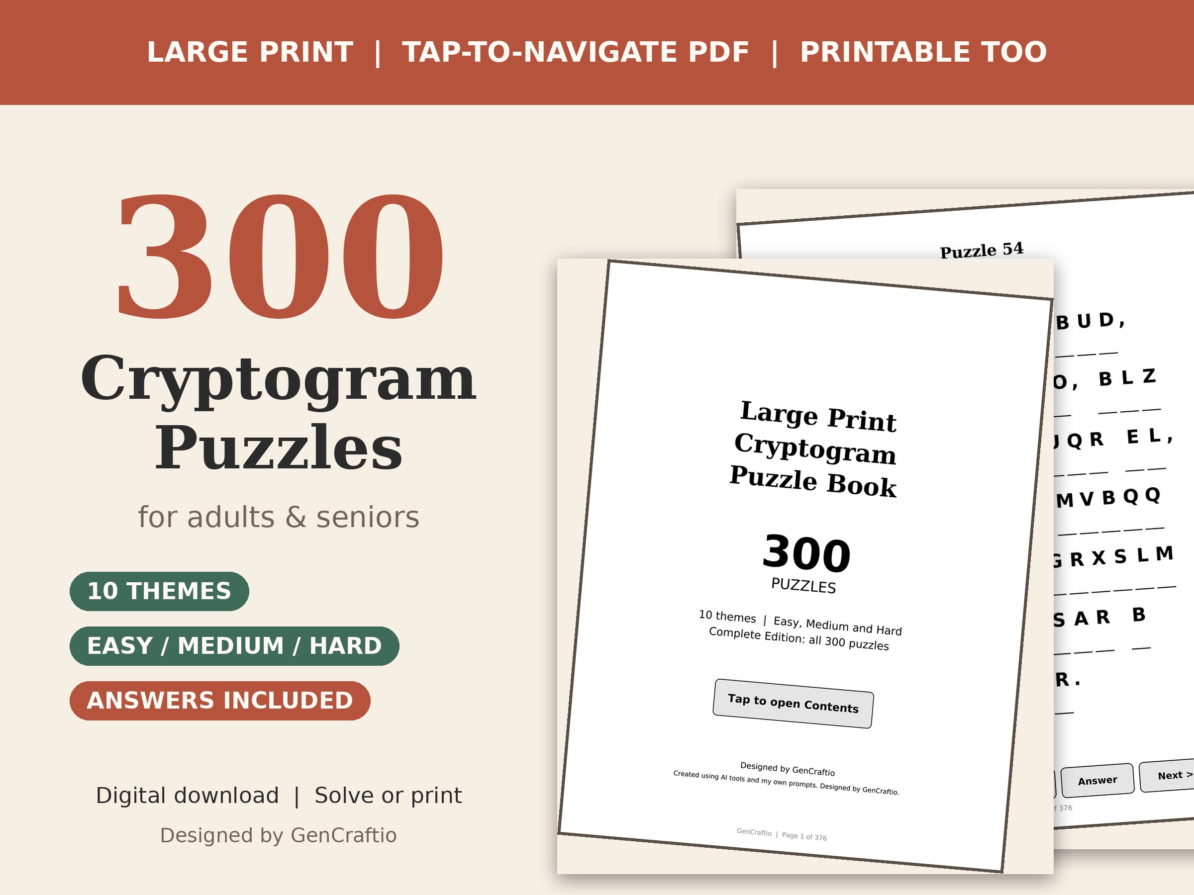 Large Print Cryptogram - 300 Puzzles overview
